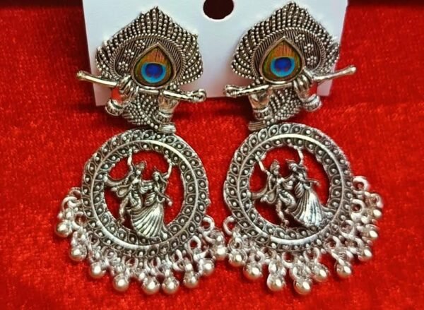 SAKETHAM SILVER FLUTE KRISHNA AND RADHA DESIGN JHUMKI