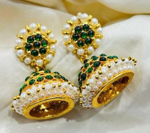 SAKETHAM EMRALD GREEN COLOUR FLORAL DESIGN JHUMKI