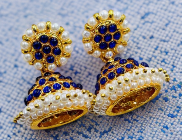 SAKETHAM BLUE STONE DESIGN JHUMKI - Image 2