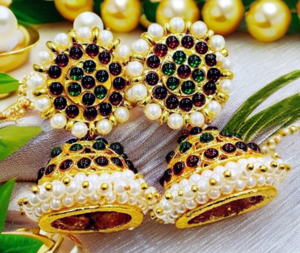 SAKETHAM EMRALD GREEN COLOUR FLORAL DESIGN JHUMKI - Image 3