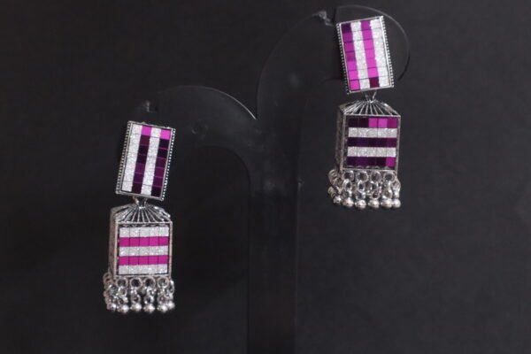 SAKETHAM VIOLET DESIGN SQUARE DRUM JHUMKI - Image 3