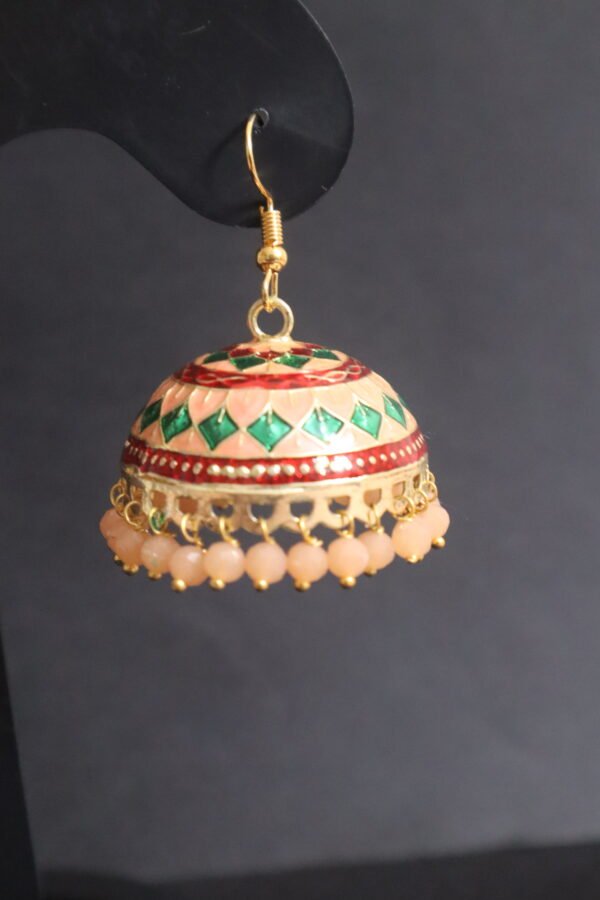 SAKETHAM MEENAKARI PEACH AND GREEN DESIGN EARRING - Image 4