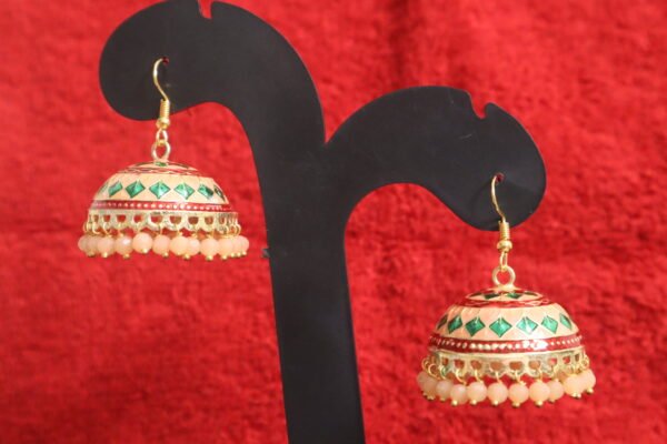 SAKETHAM MEENAKARI PEACH AND GREEN DESIGN EARRING - Image 2