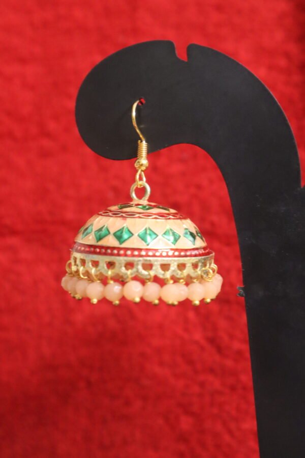 SAKETHAM MEENAKARI PEACH AND GREEN DESIGN EARRING