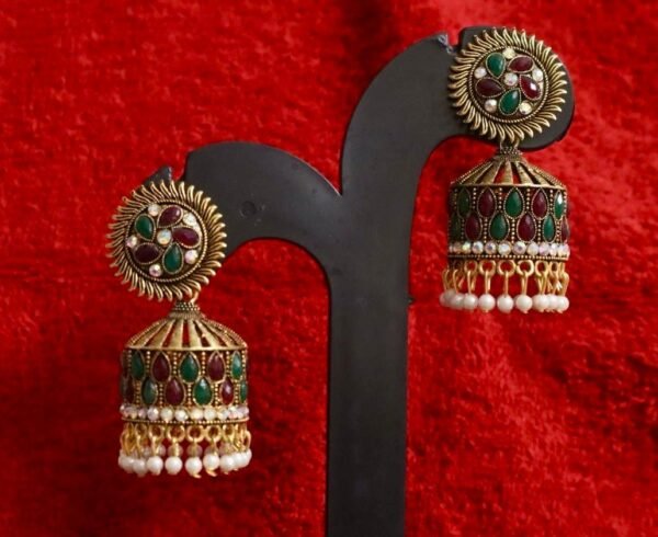 SAKETHAM RUBY AND EMRALD STONE DESIGN JHUMKI