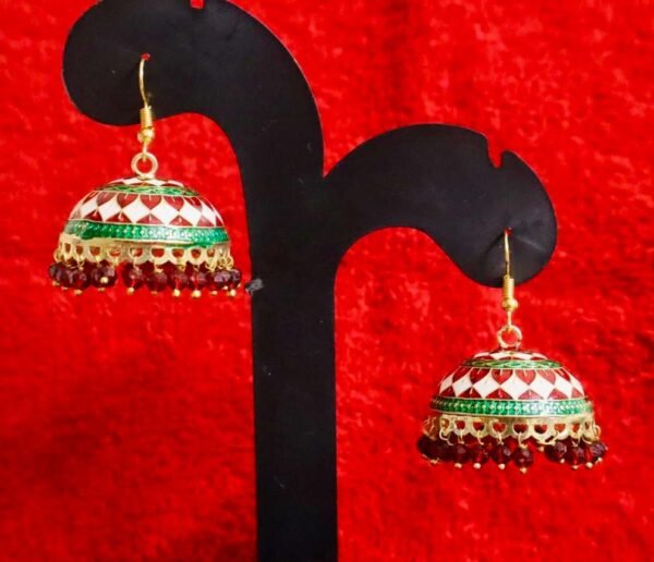 SAKETHAM MEENAKARI WHITE AND GREEN EARRING - Image 2