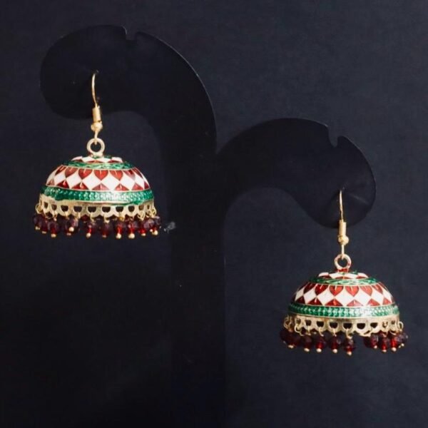 SAKETHAM MEENAKARI WHITE AND GREEN EARRING - Image 3