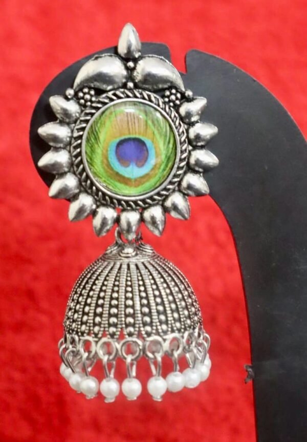 SAKETHAM SILVER PEACOCK FEATHER EYE JHUMKI