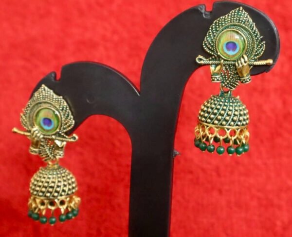 SAKETHAM KRISHNA FLUE HAND GODEN GREEN COLOUR JHUMKI
