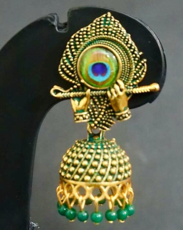 SAKETHAM KRISHNA FLUE HAND GODEN GREEN COLOUR JHUMKI - Image 3