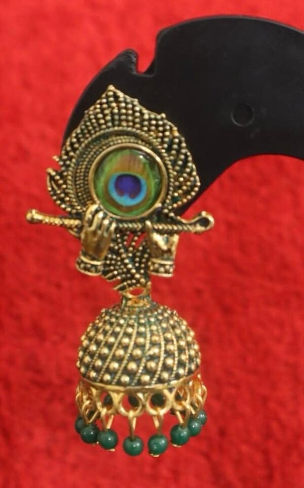 SAKETHAM KRISHNA FLUE HAND GODEN GREEN COLOUR JHUMKI - Image 4