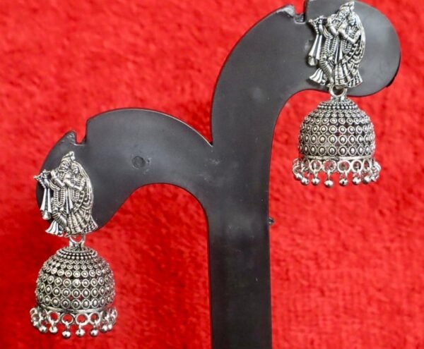SAKETHAM KRISHNA RADHA DESIGN JHUMKI SILVER COLOURED - Image 2