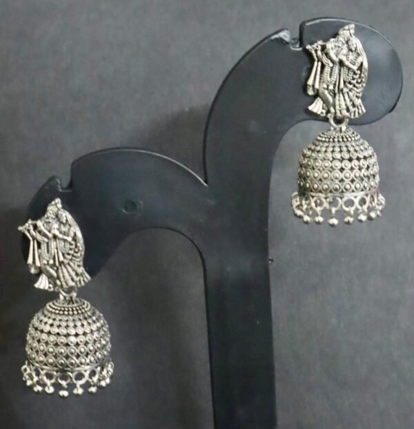 SAKETHAM KRISHNA RADHA DESIGN JHUMKI SILVER COLOURED - Image 3
