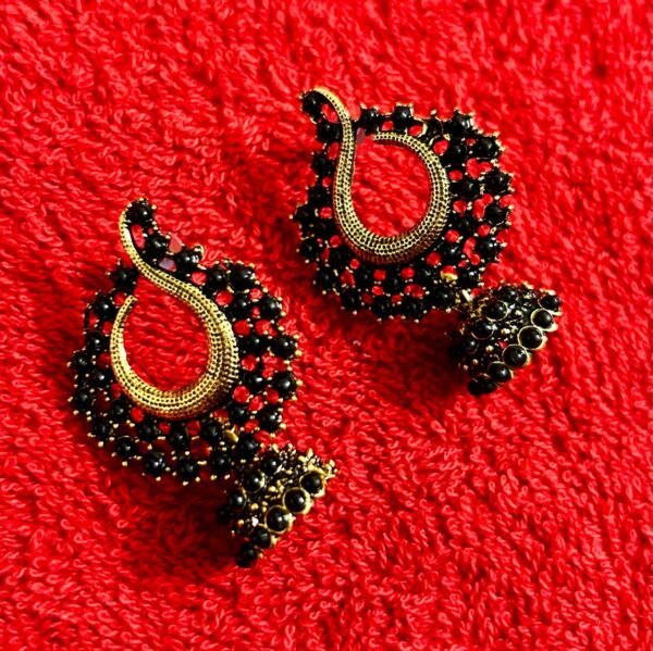SAKETHAM BLACK STONE STUDDED SMALL HANGING JHUMKI - Image 2