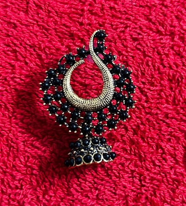 SAKETHAM BLACK STONE STUDDED SMALL HANGING JHUMKI
