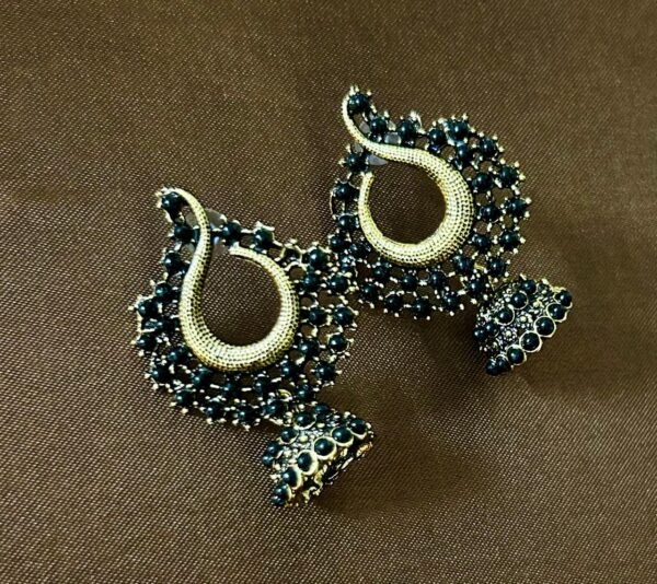 SAKETHAM BLACK STONE STUDDED SMALL HANGING JHUMKI - Image 4