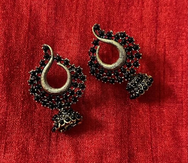 SAKETHAM BLACK STONE STUDDED SMALL HANGING JHUMKI - Image 5