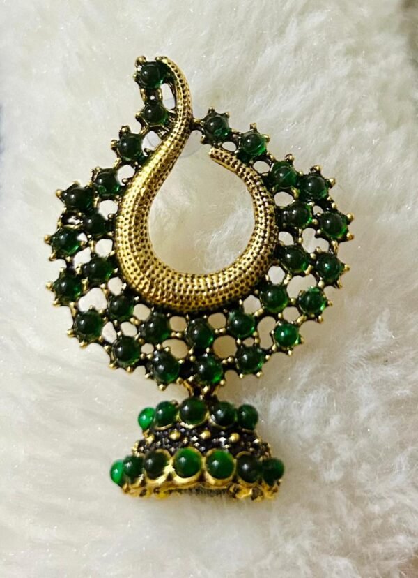 SAKETHAM EMRALD GREEN STONE STUDDED SMALL HANGING JHUMKI