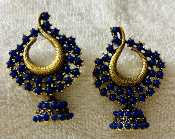SAKETHAM BLUE STONE STUDDED SMALL HANGING JHUMKI - Image 3