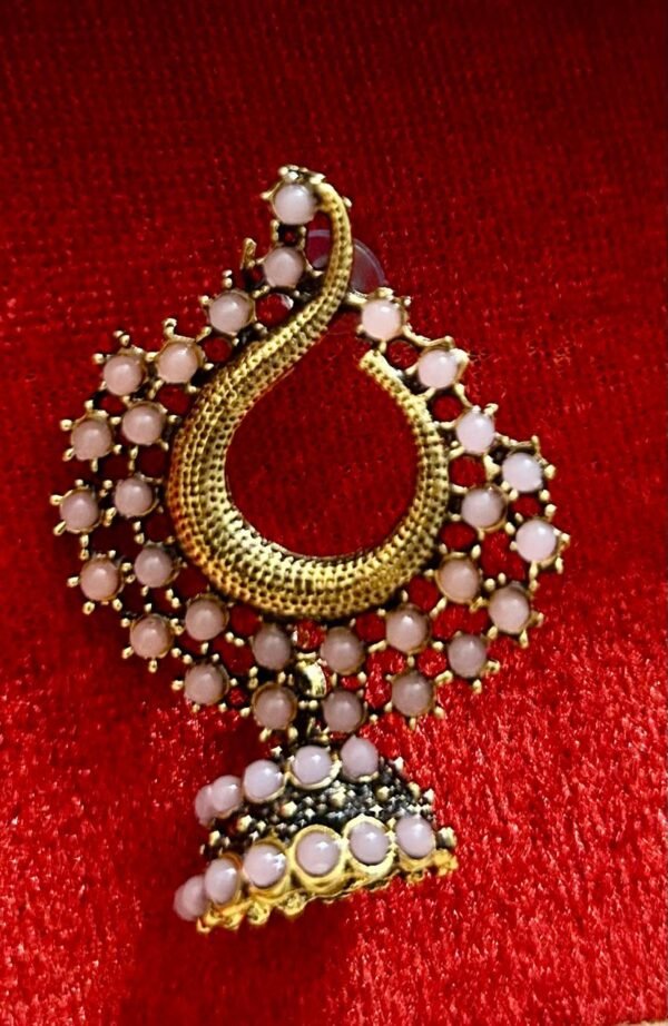 SAKETHAM PASTEL PINK STONE STUDDED SMALL HANGING JUMKI - Image 2