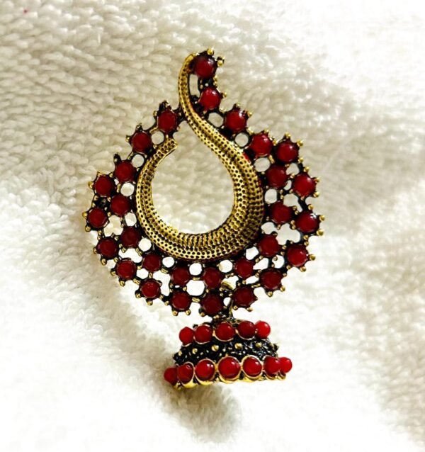 SAKETHAM RUBY RED COLOURED STONE STUDDED SMALL JHUMKI - Image 2