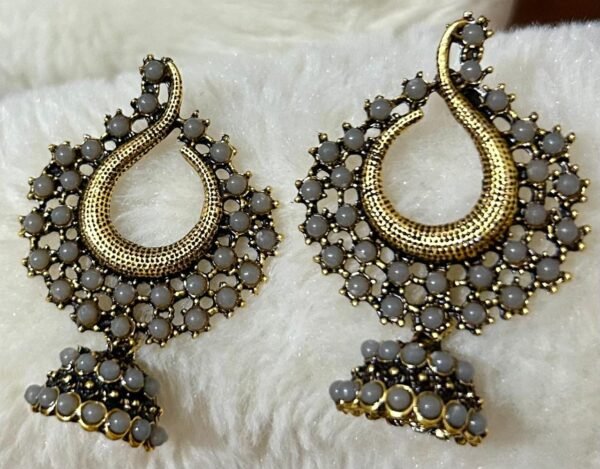 SAKETHAM MOON LIGHT GREY STONE STUDDED SMALL HANGING JHUMKI