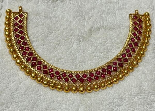 SAKETHAM RUBY COLOUR STONE STUDDED NECKLACE AND EARRING SET - Image 4
