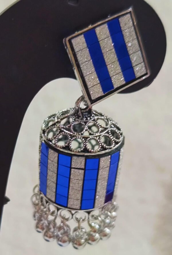 BLUE COLOUR DRUM JHUMKI - Image 3