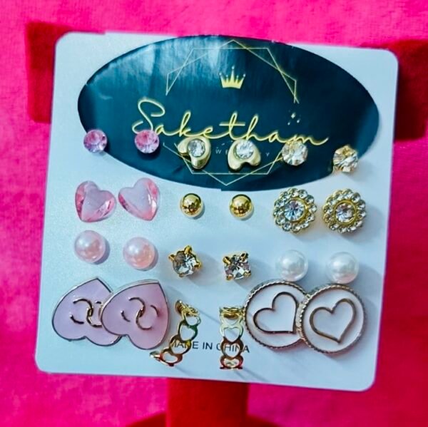 SAKETHAM PINK EARRING COMBO OF 12 - Image 4