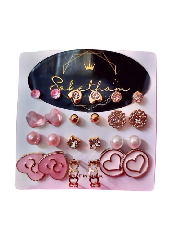 SAKETHAM PINK EARRING COMBO OF 12