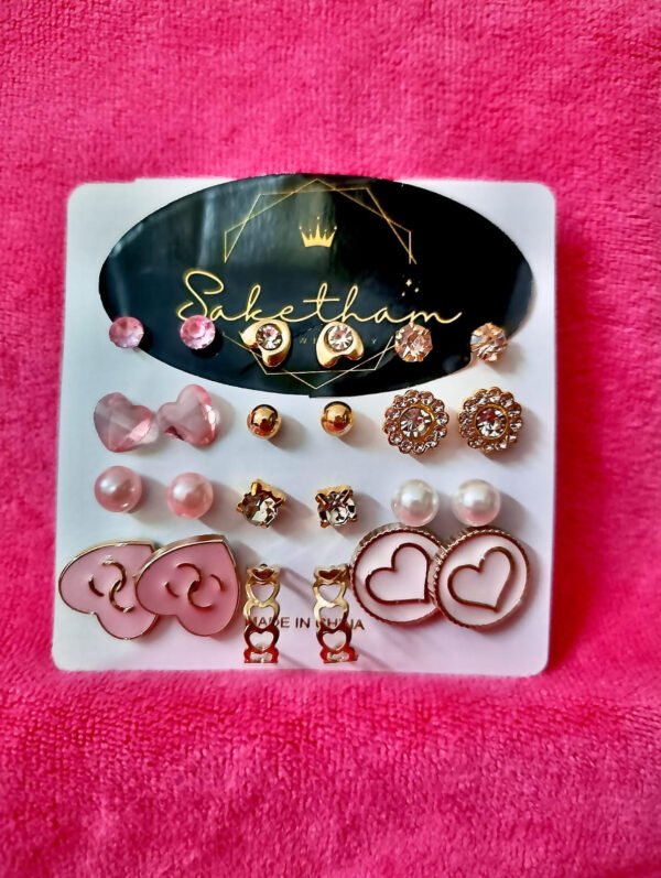 SAKETHAM PINK EARRING COMBO OF 12 - Image 3