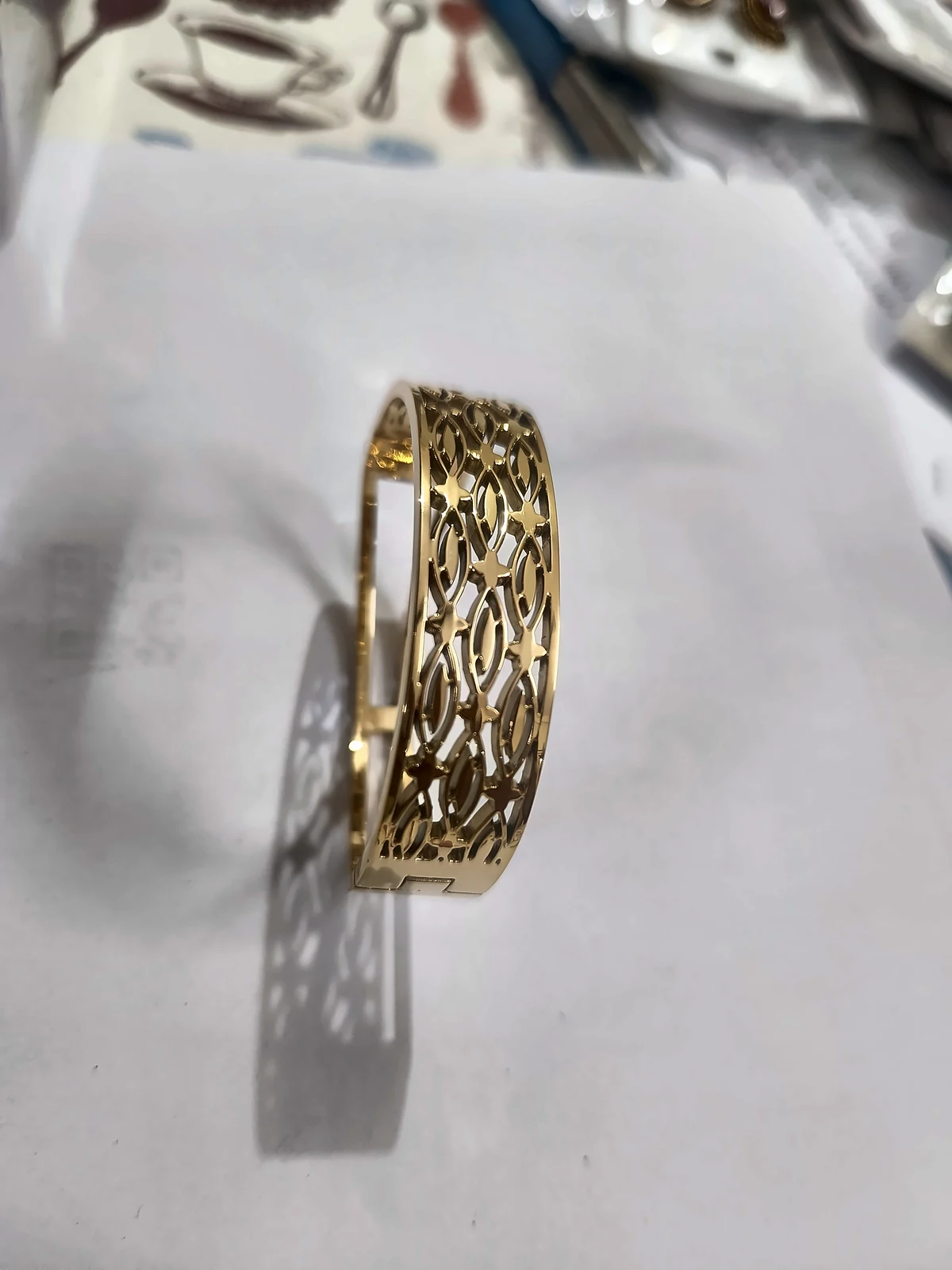 Antique Gold Filigree Cutwork Bangle - Image 2