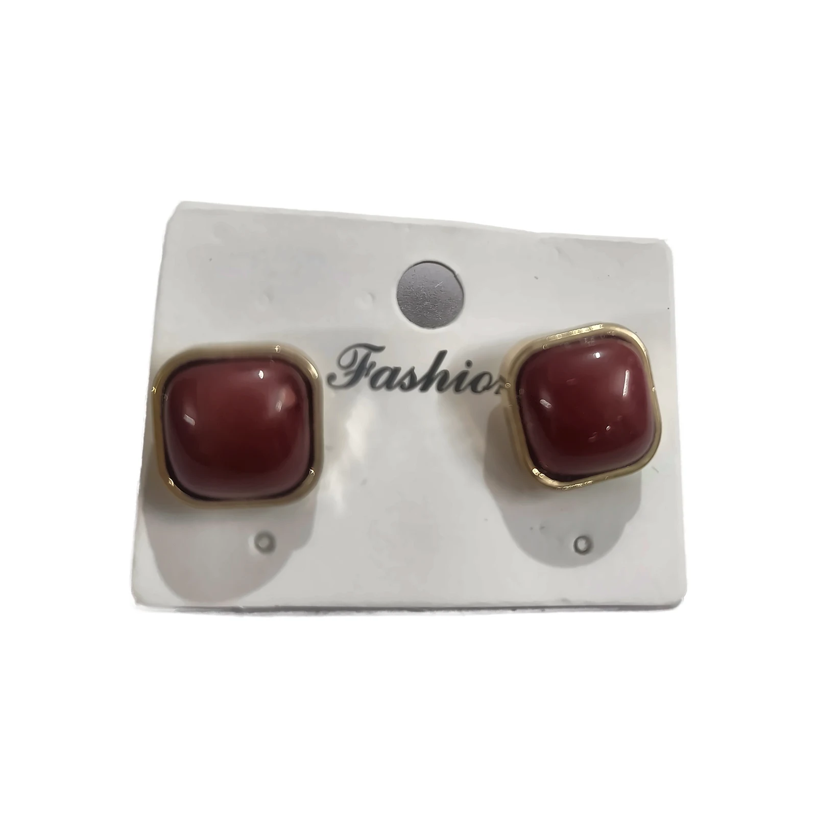 Maroon Cabochon Square Stud Earrings